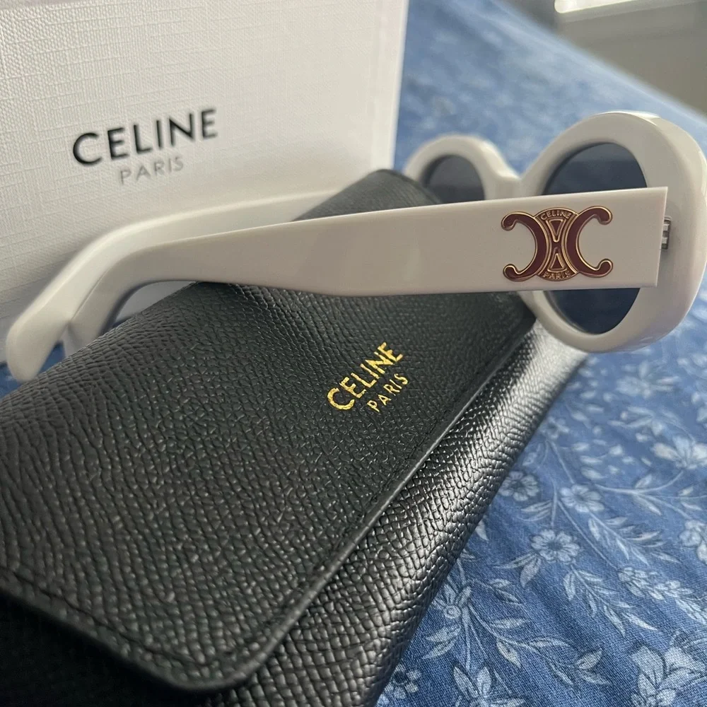 Celine Triomphe White Oval Sunglasses - Picture 2 of 4